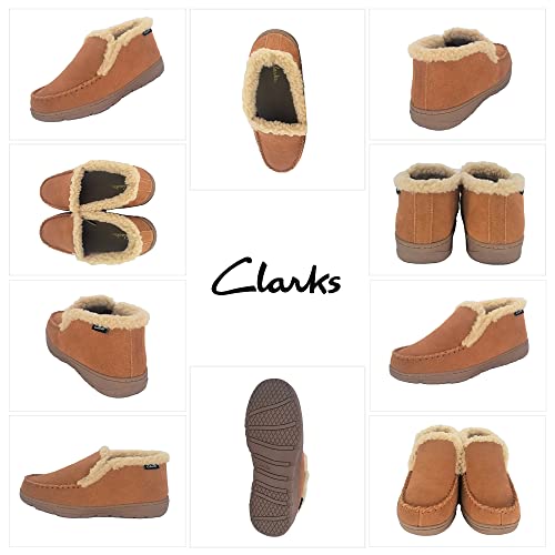 Clarks Mens Cognac Suede Sherpa Lined Ankle Bootie Slippers JMH1952