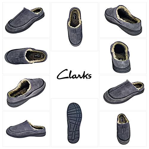 Clarks Men's Open Back Suede Faux Fur Lined Slipper Clog - Durable & Comfy