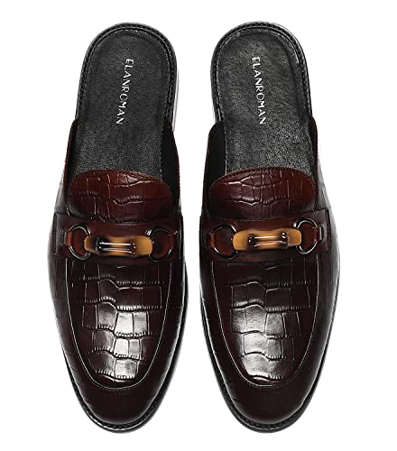 Eelanroman Men's Black Genuine Leather Backless Loafers